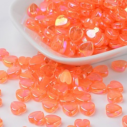 Honeyhandy Transparent Acrylic Beads, Heart, Orange Red, AB, Size: about 8mm wide, 3mm thick, hole: 1mm, about 280pcs/50g