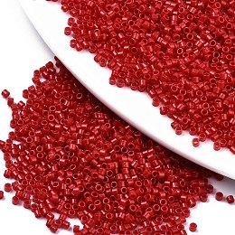 Honeyhandy 11/0 Grade A Glass Seed Beads, Cylinder, Uniform Seed Bead Size, Baking Paint, Red, 1.5x1mm, Hole: 0.5mm, about 2000pcs/10g