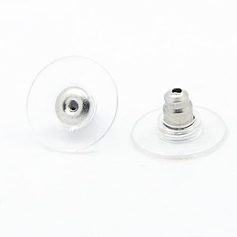 Honeyhandy 304 Stainless Steel Ear Nuts, Earring Backs, with Plastic, 12x7mm, Hole: 0.7mm