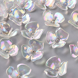 Honeyhandy 3-Petal Transparent Acrylic Bead Caps, AB Color Plated, Flower, Clear AB, 21.5x22x7mm, Hole: 1.6mm