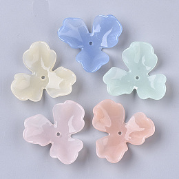 Honeyhandy Translucent Acrylic Bead Caps, 3-Petal Flower, Mixed Color, 36x38.5x4mm, Hole: 1.8mm