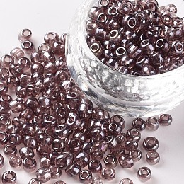 Honeyhandy Glass Seed Beads, Trans. Colours Lustered, Round, Rosy Brown, 4mm, Hole: 1.5mm, about 1000pcs/100g