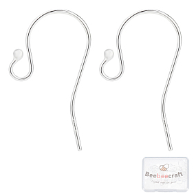 Beebeecraft 10 Pair 925 Sterling Silver Ball Dot Fish Earring Hooks French Ball End Ear Wires for Drop Dangle Earring Findings DIY Jewelry Making(Wire 0.7mm/21 Gauge/0.028 inch)