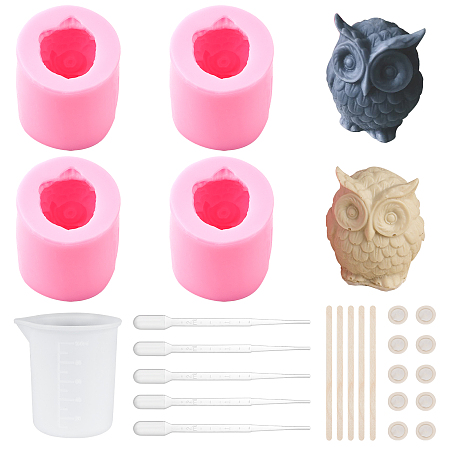 Olycraft DIY Owl Food Grade Silicone Molds Kits, with Plastic Dropper, Latex Finger Cots, Wooden Craft Ice Cream Sticks and Measuring Cup, Mixed Color, 25pcs/set