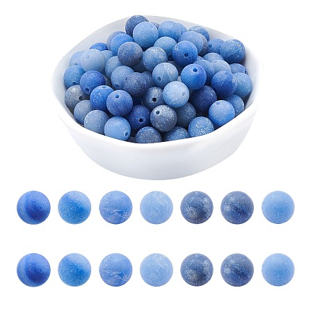 ARRICRAFT Natural Blue Aventurine Beads Strands, Frosted, Round, Royal Blue, 8mm, Hole: 1mm; about 46pcs/strand, 14.9 inches, 2strands/box