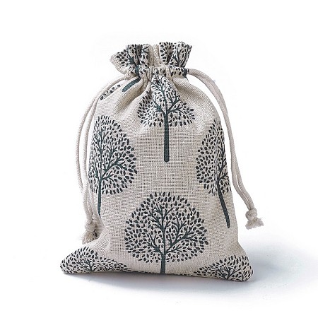 Honeyhandy Burlap Packing Pouches, Drawstring Bags, Rectangle with Tree of Life Pattern, Colorful, 17.7~18x13.1~13.3cm