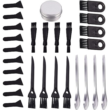 GORGECRAFT 27PCS Pollen Scrapers Kit for Grinder Including Black Pollen Scrapers Plastic Cleaning Brush Stainless Steel Spatula Micro Scoop and Aluminium Tin Cans for Grinder Pollen Scrapers