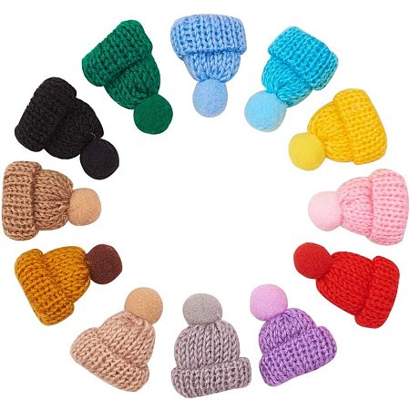 NBEADS 1 Bag 60 Pcs Mini Christmas Knitting Wool Yarn Hats, Cute Doll Hats Small Handmade Wool Woven Hat Decorations for Miniature Work DIY Phone Case Brooch Craft Art Jewelry Making, 5 Pcs/Color