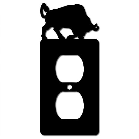 CREATCABIN Single Duplex Wall Plate Bull with Screws Unbreakable Faceplate Outlet Cover Replacement Receptacle Decorative Wall Art Signs Black 2.8 x 6.2inch