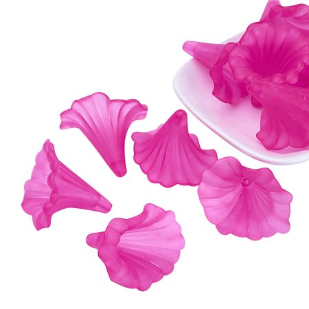 NBEADS 500g Transparent Acrylic Beads, Calla Lily, Frosted, Dyed, Camellia, 41x35x35mm, Hole: 3mm; about 135pcs/500g