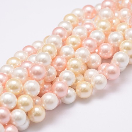 ARRICRAFT Shell Pearl Bead Strands, Grade A, Round, Mixed Color, 8mm, Hole: 1mm, about 54pcs/strand, 16 inches