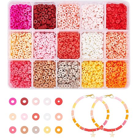 Arricraft About 5250 Pcs Polymer Clay Beads, 4x1mm Flat Heishi Beads, Disc Spacer Beads with 1mm Hole for Bracelets, Necklaces Earring Jewelry Making, 15 Colors