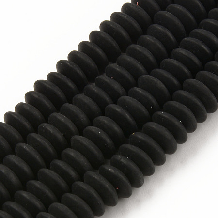 Honeyhandy Handmade Polymer Clay Beads Strands, Flat Round, Black, 8.5~9x3.5mm, Hole: 1.6mm, about 112pcs/strand, 15.75 inch~16.14 inch(40~41cm)