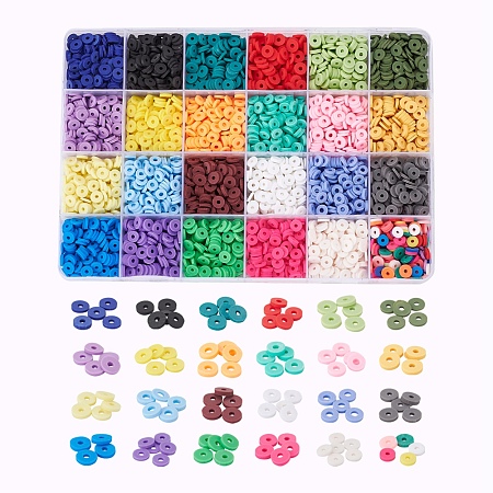 Honeyhandy 4224Pcs 24 Colors Eco-Friendly Handmade Polymer Clay Beads, Disc/Flat Round, Heishi Beads, for DIY Jewelry Crafts Supplies, Mixed Color, 6x1mm, Hole: 2mm, 176pcs/color
