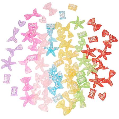 PandaHall Elite 75pcs 5 Style Resin Flatback Cabochons Slime Charms for DIY Phone Case Decoration Scrapbooking DIY Crafts(Mermaid Tail, Candy, Starfish, Heart, Bowknot)