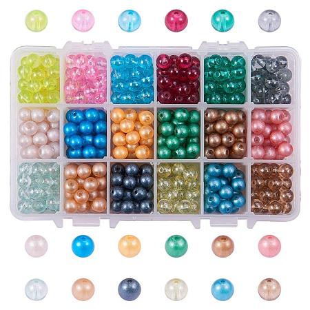 ARRICRAFT 1 Box (about 720 pcs) 24 Color 8mm Round Opaque/Transparent Spray Painted Glass Bead Assortment Lot for Jewelry Making