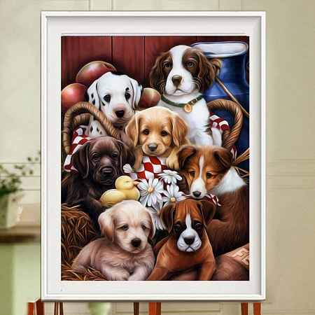 Honeyhandy DIY Rectangle Dog Theme Diamond Painting Kits, Including Canvas, Resin Rhinestones, Diamond Sticky Pen, Tray Plate and Glue Clay, Cute Puppies, Mixed Color, 400x300mm