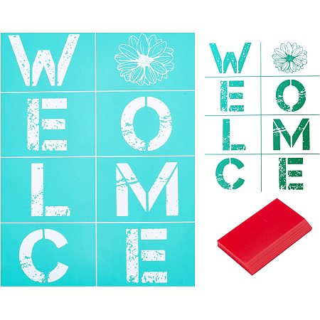 GORGECRAFT Welcome Letter Printing Stencil Self-Adhesive Silk Reusable Stencils with Squeegees for Home Decoration Wooden Board, T-Shirt, Pillow Fabric