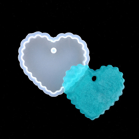 Honeyhandy Pendant Silicone Molds, Resin Casting Molds, For UV Resin, Epoxy Resin Jewelry Making, Heart, White, Inner Size: 5.4x6x1.2cm, Hole: 0.5cm