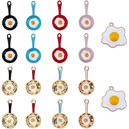 NBEADS 18 Pcs Fried Egg Charm, Frying Pan with Egg Dangle Charm for DIY Jewelry Craft Making