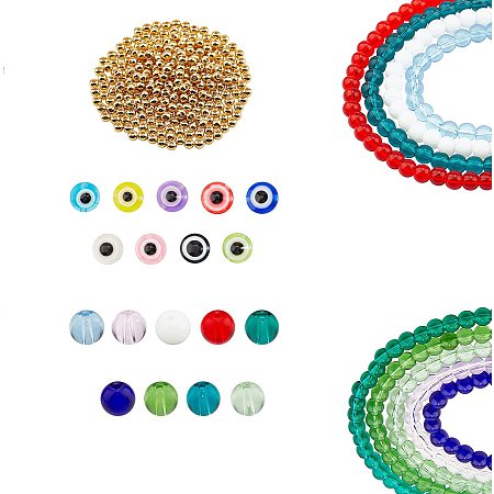 Pandahall Elite 840pcs Evil Eye Beads Kit 90pcs Evil Eye Charms Beads Set 450pcs 6mm Glass Beads 300pcs 5mm Gold Spacer Beads 8 Colors 40 Yards Hemp Cord for Bracelets Necklace Jewelry Making