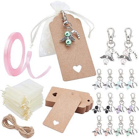 Pandahall Elite 97pcs Angel Lucky Horseshoe Keychain Favors Set - 4 Color Angel Pearl Keychains White Organza Gift Bags Pink Satin Ribbon for Baby Shower Wedding Favors Birthday Bridal Shower Gifts