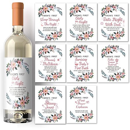 ARRICRAFT 16 Sheet 8 Style Baby Shower Party Wine Bottle Label Stickers Bottle Decoration Sticker Wine Decoration Coated Paper for Birthday Celebrating Party Decor Supplies White About 3.9x4.9inch