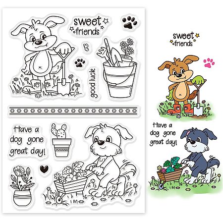 GLOBLELAND Animals Silicone Clear Stamps Gardening Dog Transparent Stamps for Mother's Day Birthday Valentine's Day Cards Making DIY Scrapbooking Photo Album Decoration Paper Craft