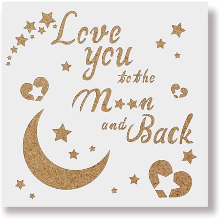 BENECREAT 12x12 Inches Love You to the Moon Painting Stencil Plastic Template Stencil for Art Scrabooking Cardmaking, Valentine's Day