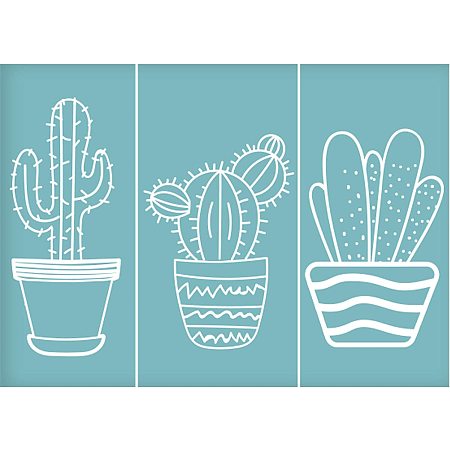 OLYCRAFT Self-Adhesive Silk Screen Printing Stencil Cactus Reusable Pattern Stencils for Painting on Wood Fabric T-Shirt Wall and Home Decorations
