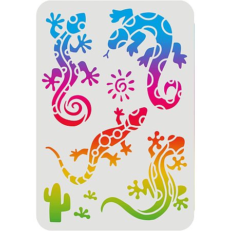 FINGERINSPIRE Lizards Stencil 11.7x8.3 inch Aztec Lizard Painting Stencil Reusable Gecko Drawing Stencil Animal Stencil for Painting on Wood Tile Paper Fabric Floor Wall