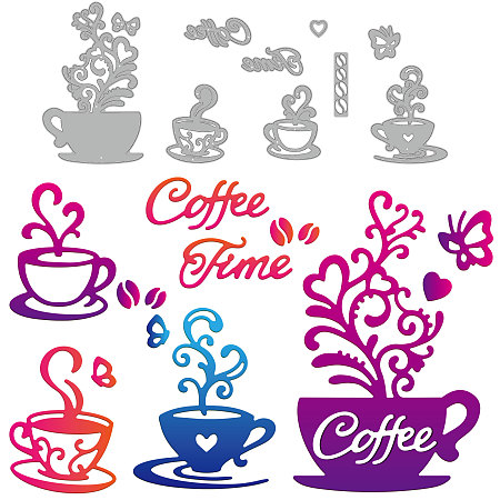 GLOBLELAND Coffee Cups Cutting Dies Afternoon Tea Theme with Flower Totem Embossing Die Cutting Stencils for DIY Scrapbooking Carbon Steel Cutting Dies for Photo Album Newspapers Decor