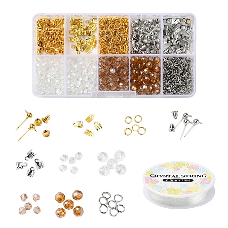 Arricraft DIY Earrings Making Kits, Including Round ABS Plastic Imitation Pearl Beads, Iron Findings & Ear Nuts & Folding Crimp Ends & Open Jump Rings, Elastic Crystal Thread, Mixed Color, Beads: 400pcs/set