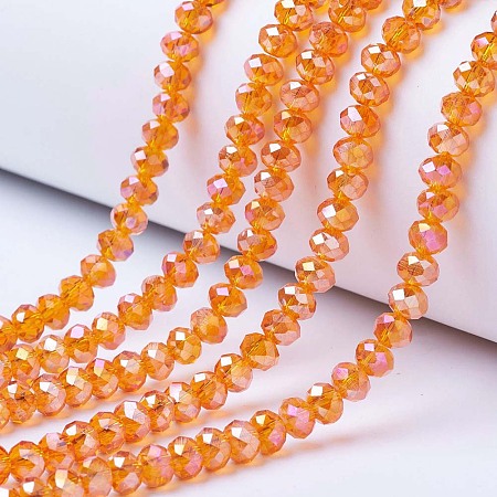 Honeyhandy Electroplate Glass Beads Strands, AB Color Plated, Faceted, Rondelle, Dark Orange, 6x5mm, Hole: 1mm, about 85~88pcs/strand, 16.1~16.5 inch(41~42cm)