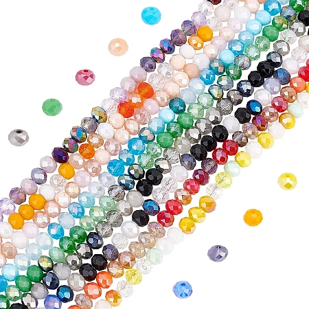 SUPERFINDINGS 9 Colors About 810pcs Electroplate Glass Beads Strands 6mm Faceted Rondelle Glass Beads AB Color Plated Spacer Beads Assortments for Jewelry Making, Hole: 1mm