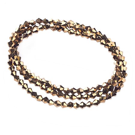 NBEADS 10 Strands Full Plated Faceted Bicone DarkGoldenrod Glass Beads Strands with 3x3mm,Hole:1mm,about 150pcs/strand
