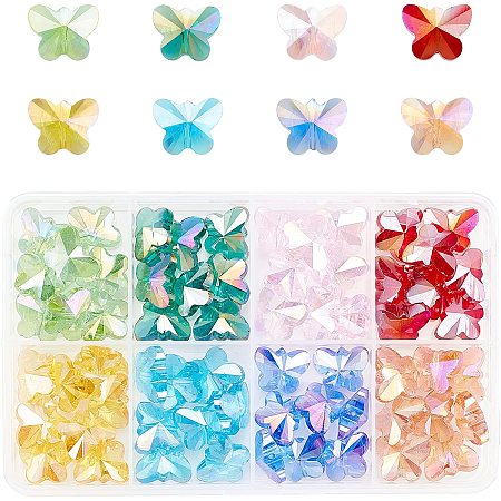 NBEADS 64 Pcs Crystal Butterfly Beads, 8 Colors Electroplate Glass Beads Butterfly Charms for DIY Jewelry Making and Home Decoration, Hole: 1mm