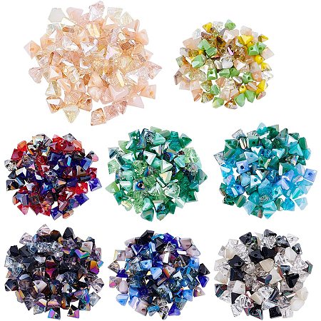 PandaHall Elite 640pcs Faceted Triangle Beads 8 Color Electroplate Glass Spacer Beads Charms for Pendant Bracelet Earring DIY Crafts Jewelry Dangle Making Findings Supplies, 3.5~4x6mm, Hole: 1mm