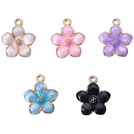 PandaHall Elite 50pcs 5 Color Flower Enamel Pendants Charms Gold Alloy Pendants Beads Charms for Jewelry Making and Crafting