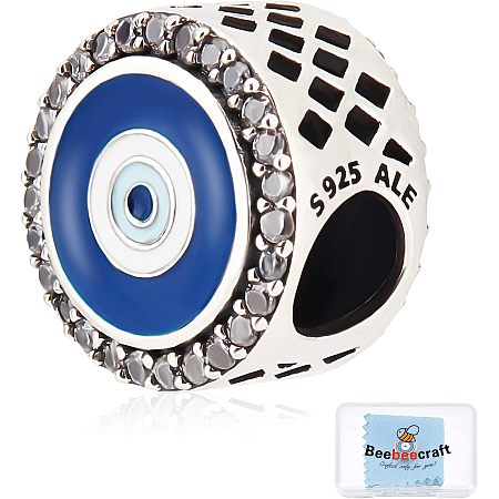 Beebeecraft 925 Sterling Silver Evil Eye Beads with Cubic Zirconia and Enamel Fatima Hand Charms for European Snake Charm Bracelet for Mother Daughter Birthday Gifts
