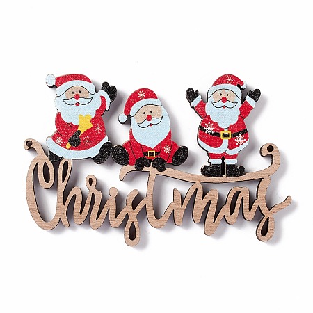 Honeyhandy Christmas Decoration Wooden Door Plate, Wood Big Pendants for Door Hanging, Word Christmas with Santa Claus, Colorful, 66x101x5mm, Hole: 2.5mm