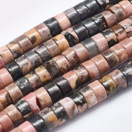 Honeyhandy Natural Rhodonite Beads Strands, Flat Round/Disc, 4x2mm, Hole: 0.7mm, about 167pcs/strand, 15.35 inch(39cm)