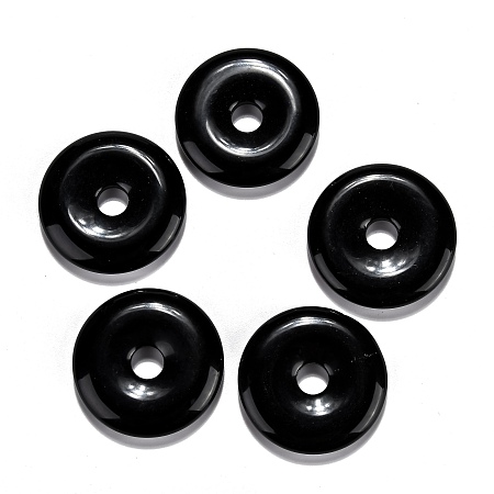 Honeyhandy Natural Obsidian Pendants, Donut/Pi Disc, Donut Width: 11~12mm, 28~30x5~6mm, Hole: 6mm