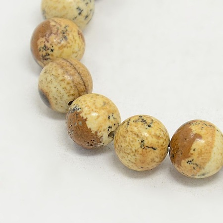 Honeyhandy Picture Jasper Round Beads Strands, Camel, 8mm, Hole: 0.8mm, about 48pcs/strand