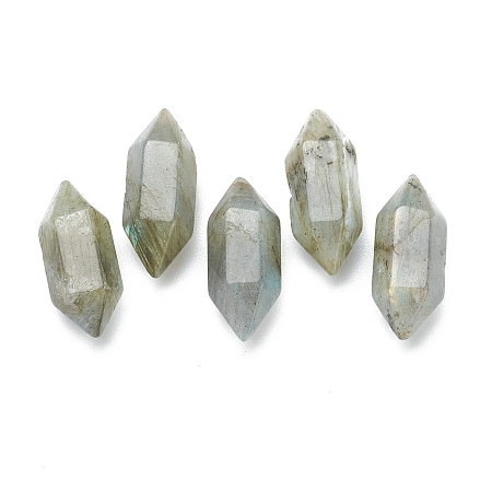 Honeyhandy Faceted No Hole Natural Bullet Labradorite Beads, Double Pointed, for Wire Wrapped Pendants Making, 19~22x7~8mm