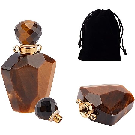 NBEADS 2 Pcs 2ml Perfume Bottle Pendants, Faceted Natural Gemstone Pendants Openable Bottle Charms with Velvet Pouche for Necklace Jewelry Decorantion