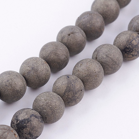 Honeyhandy Natural Pyrite Beads Strands, Round, Frosted, 8mm, Hole: 1mm, about 48pcs/strand, 16 inch