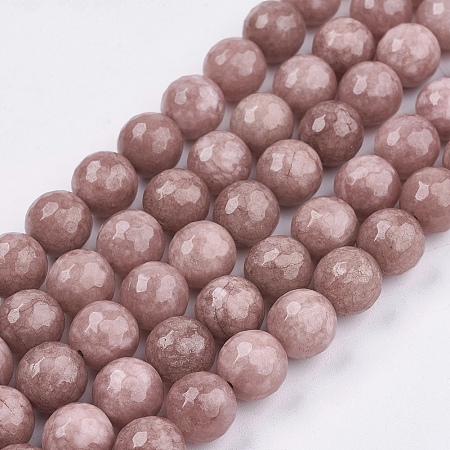 Honeyhandy Natural Jade Bead Strands, Dyed, Faceted, Round, Camel, 10mm, Hole: 1mm, 38pcs/strand, 14.5 inch