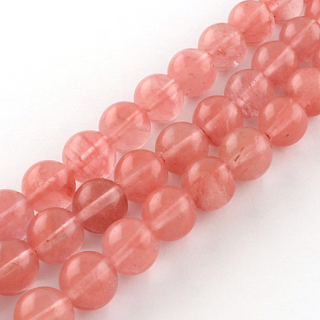 Honeyhandy Cherry Quartz Glass Beads Strands, Round, 8mm, Hole: 1mm, about 48pcs/strand, 14.9 inch