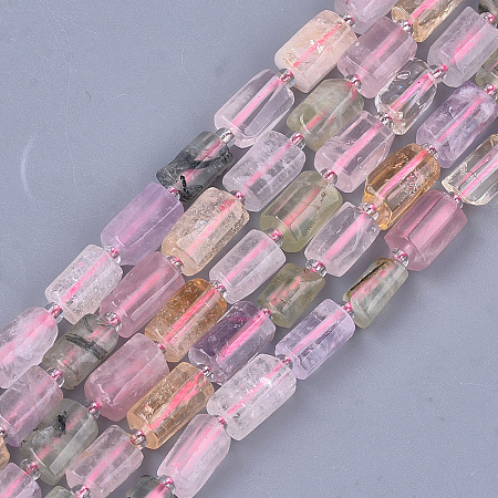 Honeyhandy Natural Mixed Quartz Beads Strands, Faceted, Column, 9.5~11x6.5~8x7~8mm, Hole: 0.8mm, about 15~17pcs/strand, 7.28~7.48 inch